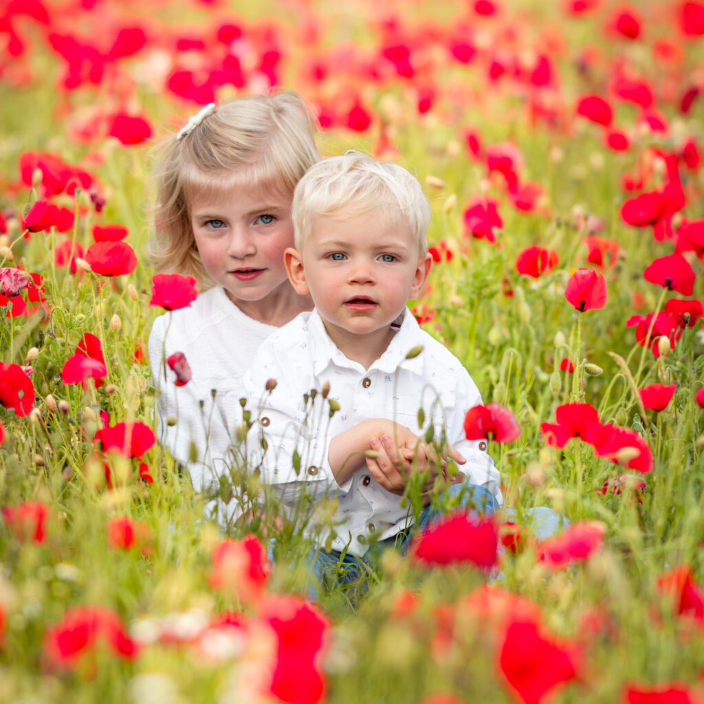 Séance photo avec des enfants dans un décor naturel et coloré au printemps